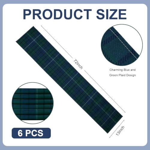 6 Pcs 72 X 13 Tartan Plaid Table Runner, Green Blue Tartan Baby Shower - Image 2