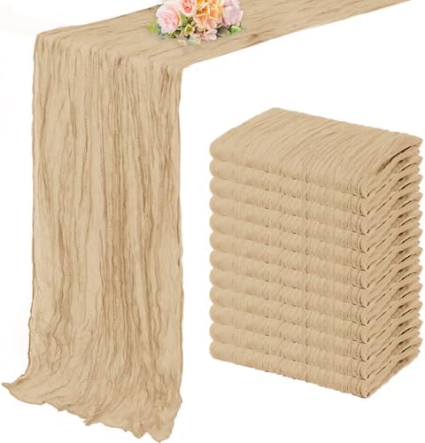 Sand 12 Pack 10FT Cheesecloth Table Runner 20 x 120 Inch Long Rustic Gauze Cheese Cloth Table Runner for Wedding Bridal Baby Shower Table Decorations Boho Fabric Sheer Birthday Party Table Decor by FoliafeelHome