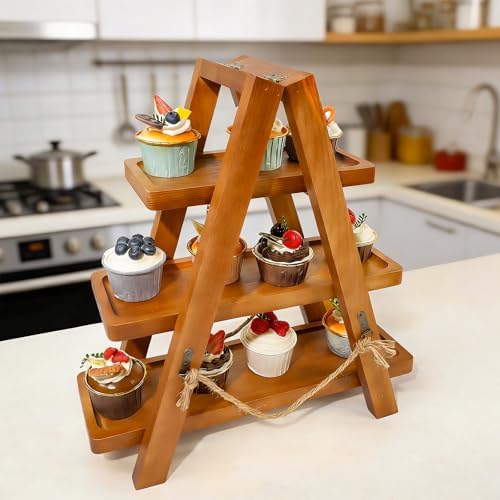 Large 3-Tier Wooden Cupcake Stand,Removable Tray for Cake Fruit Nut Cheese - Image 4