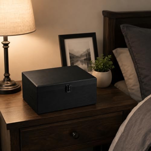 Keepsake Box,Large Acacia Wooden Memory Box Jewelry Box and Photo Storage Box for Wedding Baby Shower Decorative Storage Treasure Boxes with Lids (Black) - Image 3