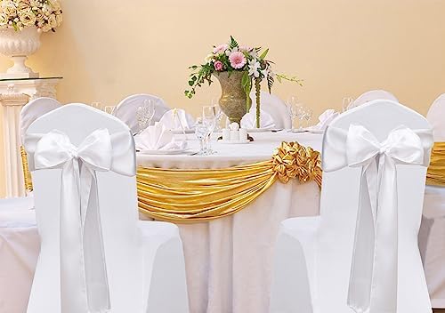 Pack of 50 Satin White Chair Sashes Bows 7 X 108 Inch Universal Chairs Ribbons for Wedding Ceremony Party Banquet Restaurant Event Decorations - White Chair Sashes 50 Pack - Image 3