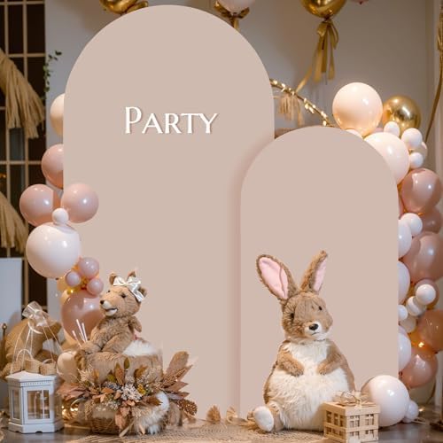 Nude Arch Backdrop Cover 2 Set - 7.2FT, 6FT Spandex Fitted Wedding Arch Stand Covers Round Top Chiara Arch Backdrop Stands Cover for Birthday Parties Banquet Photo Background Decoration by WishCare