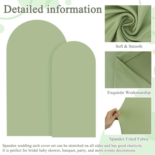 FOTSHARER Sage Green Spandex Arch Cover 6FT 7.2FT Arch Covers Stretchy Set of 2 Wedding Arch Stand Cover for Chiara Wall Round Top Arches Fabric Cover Garland for Graduation Party - Image 3