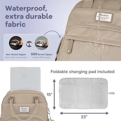 RUVALINO Baby Diaper Bag Backpack with Changing Pad, Waterproof, Clay - Image 6