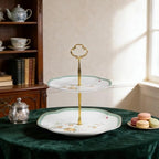 KAMMAK 2-Tier Porcelain Cupcake Stand Serving Tray, Dessert Plates Cake Fruit Candy Display Tower, Reusable Pastry Platter for Wedding Birthday Baby Shower Tea Party Decorations (Reed Green) - Image 5