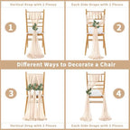 QueenDream Sheer Fabric Wedding Chair Sashes: 36PCS Tulle Church Chair Cover Long Chairs Bows Aisle Drapes Party Decorations Champagne - Image 4