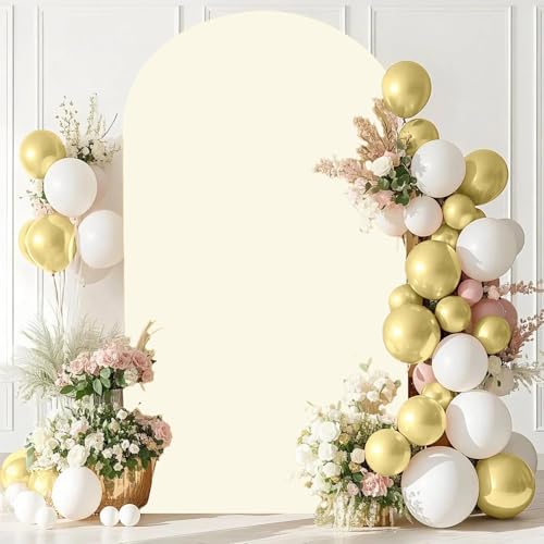 FANPROMS Wedding Arch Cover Ivory 4x7.2FT Spandex Fitted Arch Cover Backdrop Fabric Chiara Round Top Arch Covers Stretchy Backdrop 2-Sided Arch Stand Covering for Wedding Birthday Balloon Arch Frame - Image 6