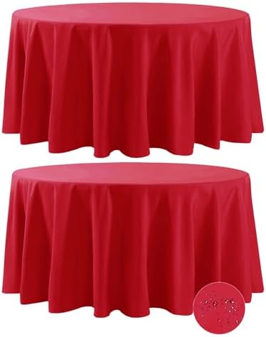 Fokitut 2 Pack Waterproof Round Tablecloth, 108 Inch, Stain Resistant and Wrinkle Polyester Table Cloth, Fabric Table Cover for Kitchen Dining, Wedding, Party, Holiday Dinner-Red by BalsaCircle