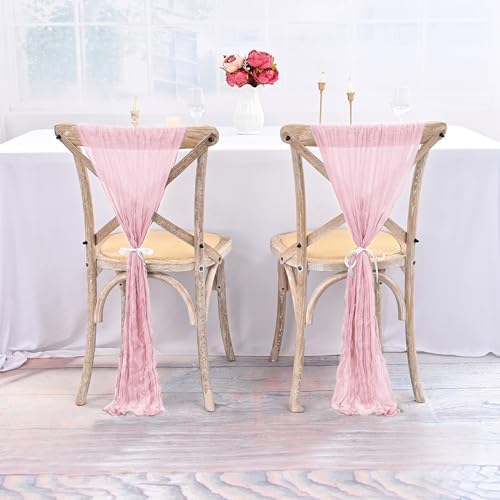 50 PCS Cheesecloth Chair Sashes Bows Wedding Aisle Decorations Chair Ribbon Ties Back Sash for Wedding Party Events Banquet Chair Cover Decoration (Light Pink) - Image 4