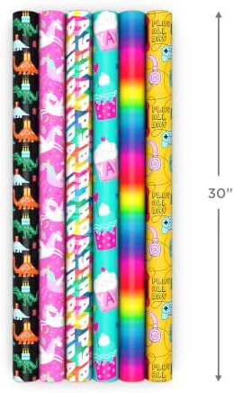 Hallmark Kids Wrapping Paper, 6 Rolls (Dinosaurs, Unicorns, Rainbows) - Image 3