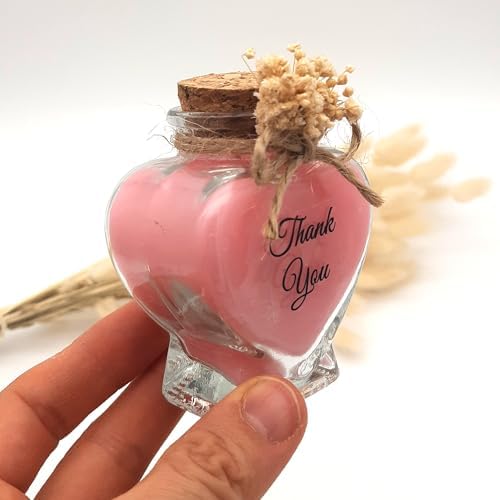 Wedding Favor guest Bulk, Set of Heart Glass Candle Party with custom sticker and dried flowers Bridal Party, Baby shower gifts (Pink, Set of 50) - Image 7