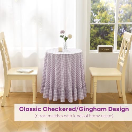 Lavender White Gingham Nightstand End Tablecloth Round Dia.51” - Image 5
