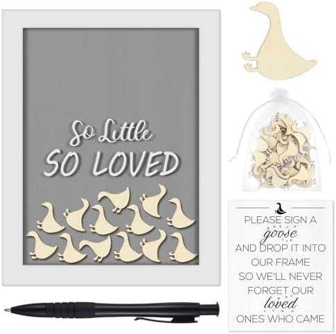Chunful So Little So Loved Wooden Goose Token Frame, 1 Goose Baby Shower Frame Guestbook, Gender-Neutral Pregnancy Keepsake with 65 Signature Tokens and Pen, Gray and White by Chunful