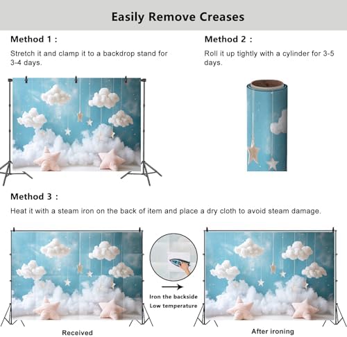 YongFoto Cute Sky Clouds Star Blue Backdrop 10x5ft Kids Photography Background Boy Girl Birthday Baby Shower Cradle Ceremony Party Banner Child Portrait Photoshoot Wallpaper Photo Studio Booth Props - Image 5