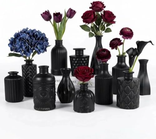 Mini Bud Vases Centerpieces for Tables,Clear Bud Vases for Flowers,Small Flower Vases Suitable for Birthday Party,Anniversary,Wedding Reception,Baby Shower (MattBlack, 12PCS) by Unknown