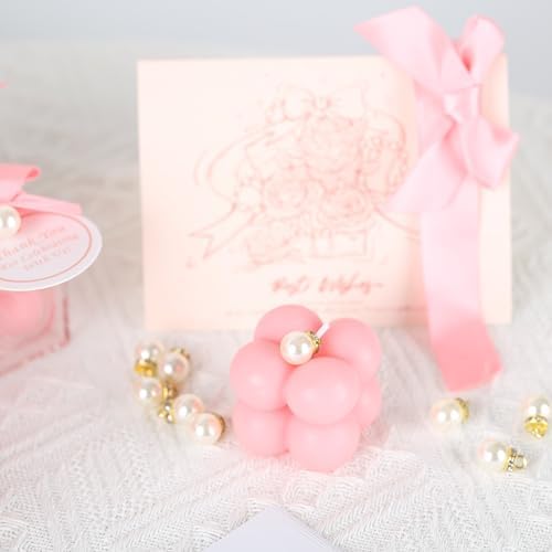ACITHGL 30 Sets Fully Assembled Small Bubble Candle Party Favors for Guests Bulk Bridal Showers Favors Candles with Stylish Ribbons Thank You Cards Gifts (Pink) - Image 4