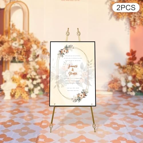 Gold Easel Stand for Sign, Adjustable Metal Standing Display Easel for Wedding Signs Painting Art Posters Pictures Welcome Signs Baby Shower (18.9 X 43.3 in) - Image 2