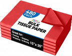 Party Solids Red Tissue Paper for Gift Bags 15" X 20" 480 Sheets by Crown+Display