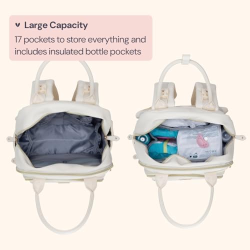 BabbleRoo Leather Diaper Bag Backpack - Baby Essentials Travel Baby Bag, Multi function, Water Resistant, with Changing Pad, Stroller Straps & Pacifier Case – Unisex, Eggshell White - Image 4