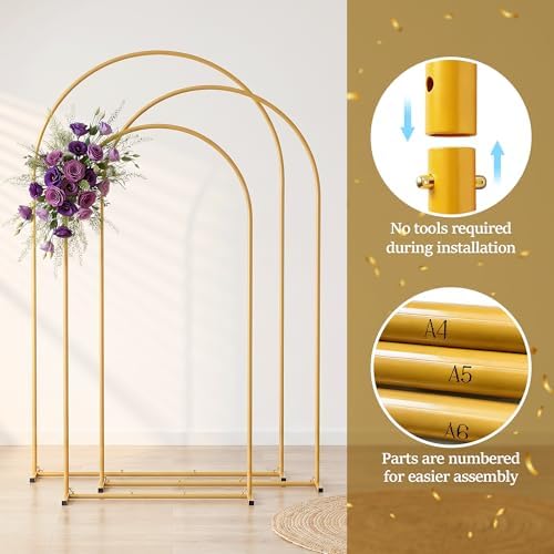 Metal Arch Backdrop Stand 3 Set (7.2FT+6.6FT+6FT), Gold Wedding Arch Frame - Image 2