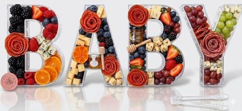 BABY Charcuterie Board Letters Acrylic Clear Reusable with Clear Tongs by Unknown