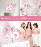 Yingoto 145 Pcs Pink Bow Baby Shower Decorations Tableware Set, Serves 20 - Image 6