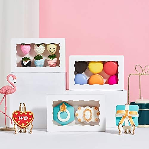 RomanticBaking 50 Pack White Cookies Boxes 7 x 4 3/8 x 1 1/2inches Auto-Popup Sturdy Bakery Boxes with Window,Macaron Boxes Hot Chocolate Bombs Boxes Cakesicle Boxes - Image 4