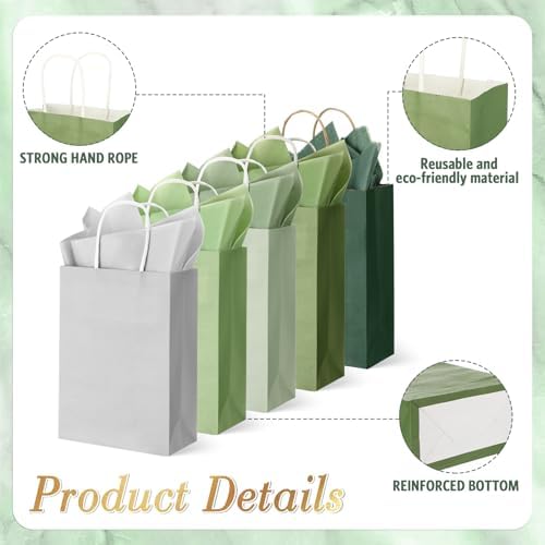 Kolldenn 100 Sets 200 Pcs Sage Green Paper Gift Bags Bulk with Tissue Paper - Image 3