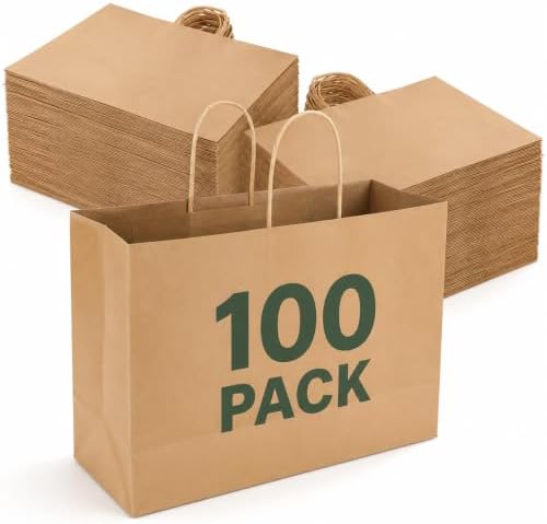 GSSUSA Brown Paper Bags with Handles, Large Gift Bags 16x6x12, 100 Pack by GSSUSA