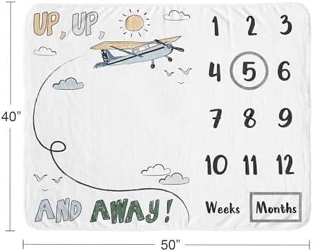 Sweet Jojo Designs Vintage Airplane Boy Baby Milestone Blanket Newborn Monthly First Year Photo Growth Chart Infant Memory Gift Set Grey Green Blue White Yellow Airplanes Plane Transportation Clouds - Image 4