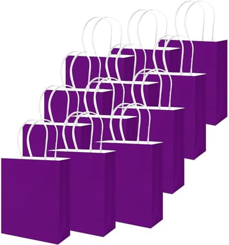 qiqee 100Pcs Paper Gift Bag with Handles Lotus Purple Party Favor Bags Multiple Uses (8.3"x3"x6", Small Size) - Image 2
