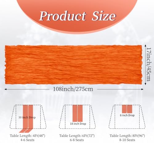 20 Pack Orange 17 x 108 Inch Cheesecloth Table Runner - Boho Gauze Sheer Fabric for Wedding Baby Shower Party Home Decor - Image 2