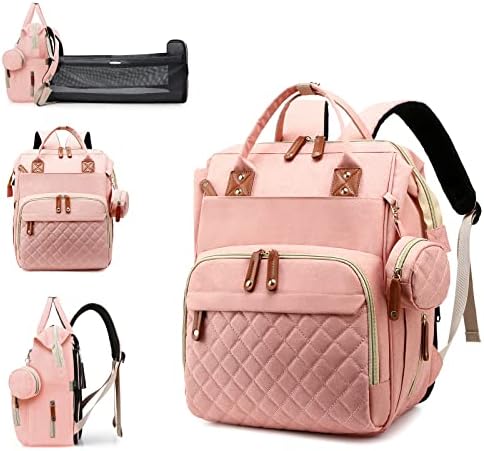 Diaper Bag with Changing Station, Waterproof 3 in 1 Diaper Backpack with Foldable Changing Pad, Large Travel Backpack for Mom & Dad, Baby Gift for Girl & Boy,Pink by Lamroro