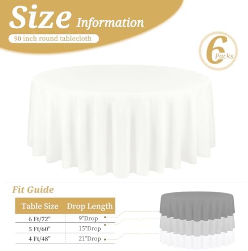 YMHPRIDE 6 Pack Round Tablecloth Ivory Tablecloths 90 Inch Polyester Round Table Cloth,Ivory Tablecloth Round 90 inch Washable Fabric Table Covers for Wedding,Party,Dining,Banquet - Image 2