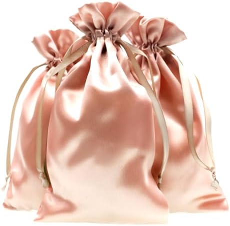 50 Pack Rose Gold Satin Bags 6" x 9" Drawstring Gift Pouches for Jewelry, Wedding Favors, Party Favors, Candy, and Small Gifts by Knitial