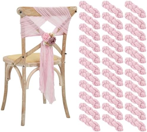 50 PCS Cheesecloth Chair Sashes Bows Wedding Aisle Decorations Chair Ribbon Ties Back Sash for Wedding Party Events Banquet Chair Cover Decoration (Light Pink) by Lumaycens
