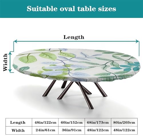 Watercolor Foliage Print Oval Tablecloths Wipeable Spillproof Elastic for Bridal Shower Engagement Housewarming Wedding Fits for 52" x 70" Oval Table - Image 4