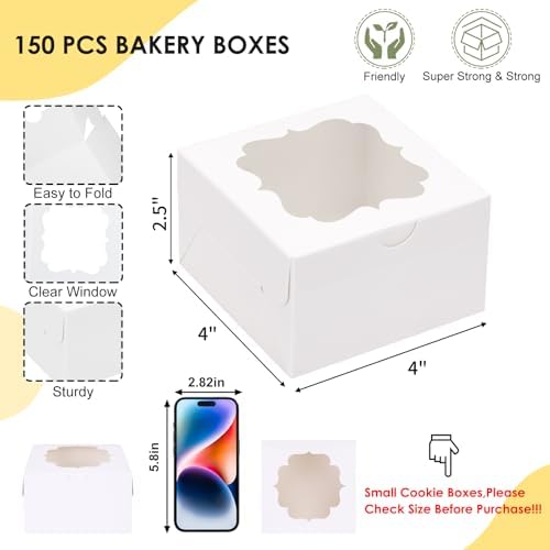TOMNK 150pcs Small Cookie Boxes with Window, 4x4x2.5In Small Bakery Boxes - Image 2