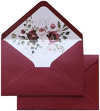 50PCS A7 Burgundy Envelopes, 5.3×7.6" Floral Liner Envelopes by KUCHYNEE