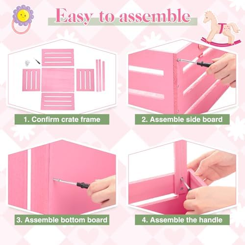Suzile Baby Shower Crate Wooden Closet Baby Basket Gift,Pink - Image 4