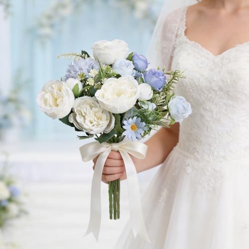 Bundles Artificial Peonies, 24 Bundles - Dusty Blue & White - Image 4