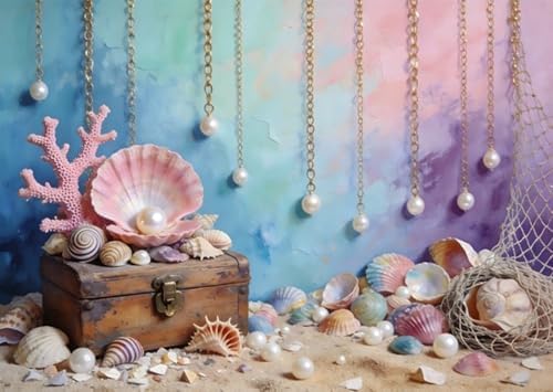 10x7ft Under The Sea Theme Backdrop for Photography Mermaid Princess Pink Shells Coral Pearl Ocean Background for Baby Shower Girls 1st 2nd Birthday Summer Party Decor Photo Props by XMJJKUF