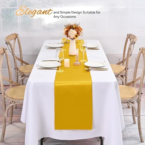 24 Pack Gold Satin Table Runners,12 x 108 Inch Long Table Runners for Rectangle Round Tables, Smooth Satin Table Runner for Wedding, Birthday Party Banquets Decoration - Image 6