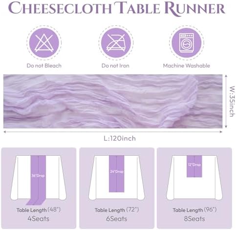 Sioloc 10 Pack Lilac Purple Lavender Cheesecloth Table Runner 120'' x 35'',Spring Easter Decor Soft Gauze Boho Wedding Table Decor for 10ft Table Birthday Party,Baby Shower, Bridal Shower - Image 6