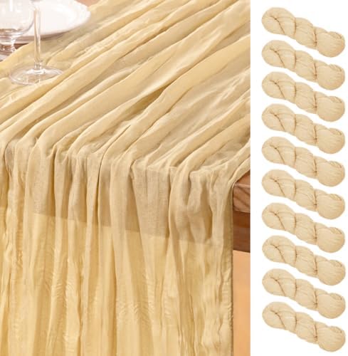 DeZerlor Champagne Cheesecloth Table Runners 10 Pack Summer Boho Runners by DeZerlor
