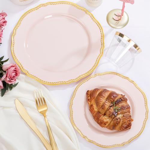 Hioasis 350 Pcs Pink and Gold Plastic Plates for Wedding & Party - Image 3