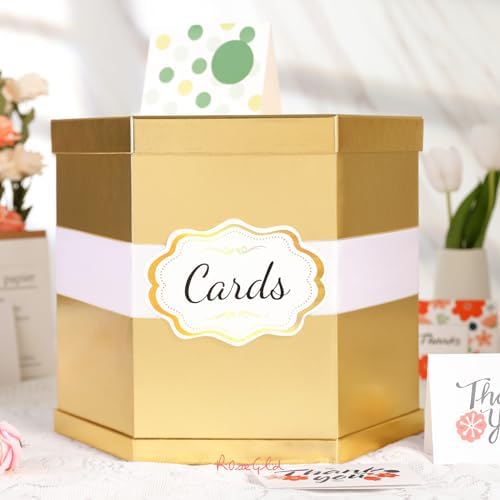ROSEGLD Card Box, Gold Card Receiving Box with Ribbon 14x12x12 Inches - Image 4