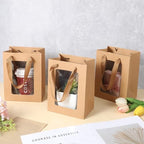 mekueeex 50 Pieces Paper Gift Bag with Transparent Clear Window 7.9 x 5.9 x 3.9 Inch Kraft Bags with Handles for Bridal Baby Shower Graduate Father Day Birthday Party Supplies(Brown) - Image 6