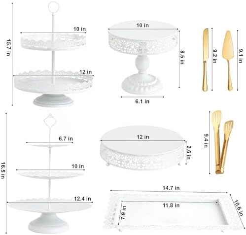 White Dessert Table Display Set, 11 PCS Metal Cake Stand Set for Party - Image 3