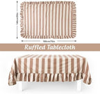JarThenaAMCS Ruffle Tablecloth Table Cloth Beige Brown Striped Rectangle Decorative Table Cover for Baby Shower Home Kitchen Farmhouse Party Wedding Decor, 55 x 70 Inch - Image 2